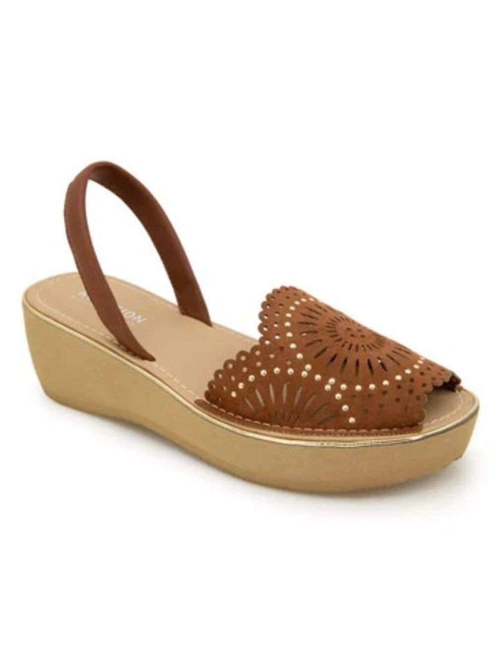 Kenneth Cole Reaction Fine Glass Laser Wedge Sandals – Luggage Micro – Size 8 M